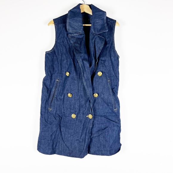 NEW Seafarer Cotton Denim Jean Sleeveless Double Breasted Jacket Vest Navy Blue - Picture 1 of 4
